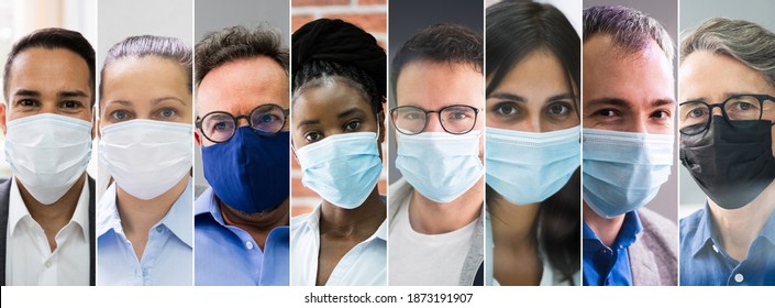 Diverse People Group Wearing Face Mask Collage