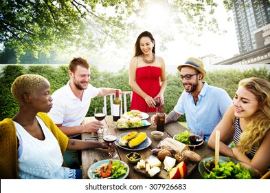 Diverse People Hanging Out Garden Food Concept