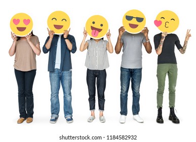 Diverse People Holding Happy Emoticons