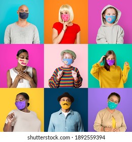 Diverse People Wearing Face Mask Photo Montage