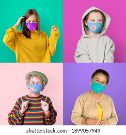 Diverse People Wearing Face Mask Photo Montage