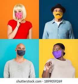 Diverse People Wearing Face Mask Photo Montage