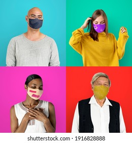 Diverse People Wearing Face Mask Photo Montage