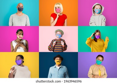 Diverse People Wearing Face Mask Photo Montage