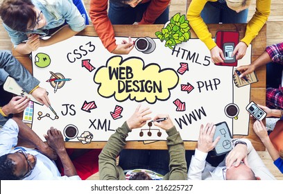 Diverse People Working and Web Design Concept - Shutterstock ID 216225727