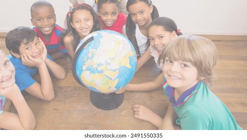 Diverse students gather around a globe at school. The group shows curiosity and eagerness to learn about different countries. - Powered by Shutterstock