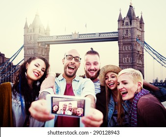 Diverse Summer Friends Fun Bonding Selfie Concept