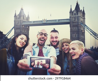 Diverse Summer Friends Fun Bonding Selfie Concept