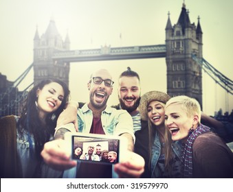 Diverse Summer Friends Fun Bonding Selfie Concept