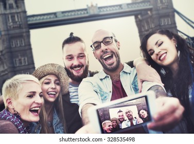 Diverse Summer Friends Fun Bonding Selfie Concept