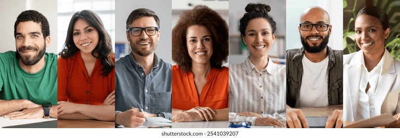 A diverse team of professionals is sitting together in a well-lit office, sharing smiles and presenting a collaborative atmosphere. They wear casual clothing and engage in discussions. - Powered by Shutterstock