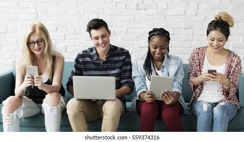 Portrait Happy Young People Meeting Looking Stock Photo 454580815 ...