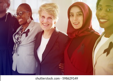 Diverse women group with black ribbon