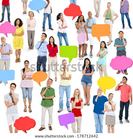 Diverse World People Thinking with Speech Bubbles Communication