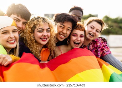 Diverse Young Friends Celebrating Gay Pride Festival - LGBTQ Community Concept 