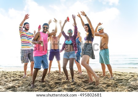 Diverse Young People Fun Beach Concept