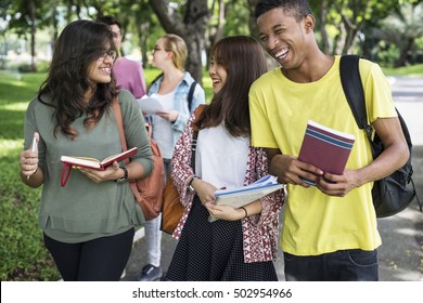 Diverse Young Students Book Outdoors Concept Stock Photo 499537009 ...