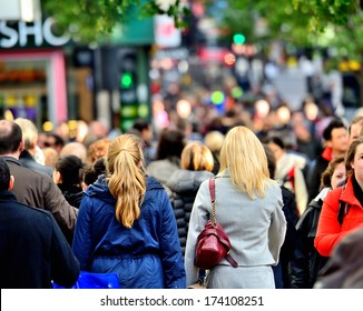 Diversified Crowd On Shopping Street