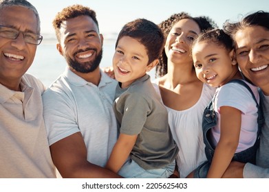 Diversity big family in portrait for summer outdoor holiday with children and grandparents on blue sky and sunshine. Happy smile of grandmother, father and kids for wellness, vitamin d or development - Powered by Shutterstock