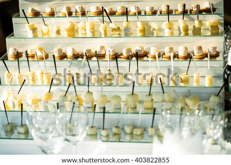 Diversity of cheese on the wedding table
