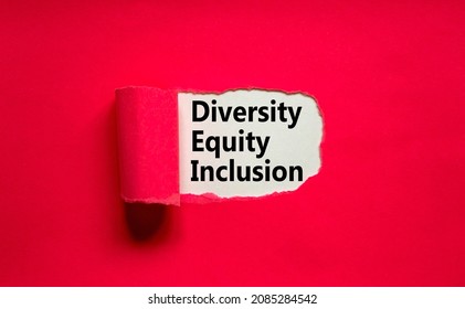 Diversity, equity, inclusion DEI symbol. Words DEI, diversity, equity, inclusion appearing behind torn pink paper. Pink background. Business, diversity, equity, inclusion concept, copy space.
