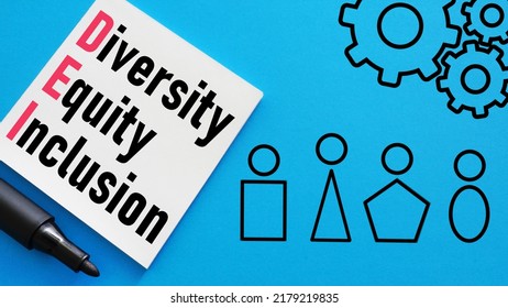 Diversity, equity, inclusion DEI symbol. Words DEI, diversity, equity, inclusion appearing on a paper. Blue background. Business, diversity, equity, inclusion concept - Shutterstock ID 2179219835