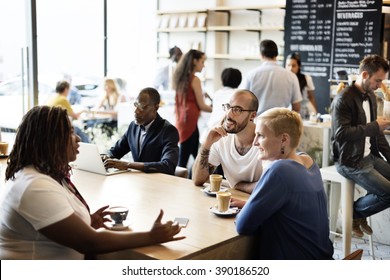 Diversity Friends Meeting Coffee Shop Brainstorming Concept