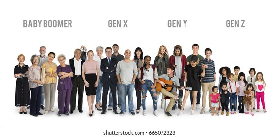 Diversity Generations People Set Together Studio Isolated - Shutterstock ID 665072323