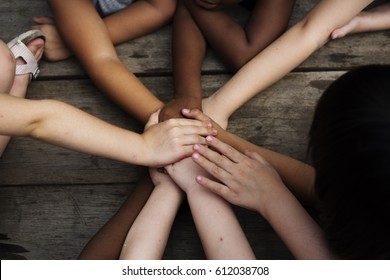 Diversity Group Of Kids Put Hands Together