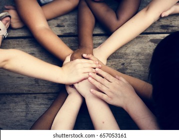 Diversity Group Of Kids Put Hands Together