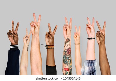 Diversity hands victory sign  - Shutterstock ID 1045524148