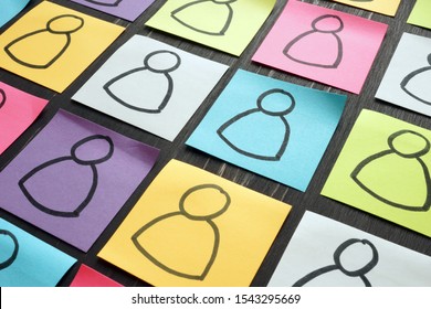 Diversity and inclusion concept. Silhouettes of people on colorful sheets.