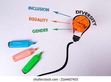 Diversity. Inclusion, Equality And Gender Concept. Abstract Light Bulb On A White Background.