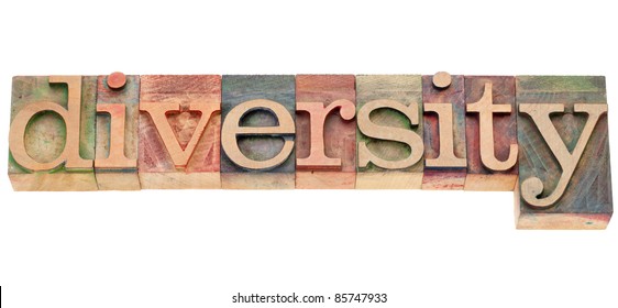 diversity - isolated word in vintage wood letterpress printing blocks