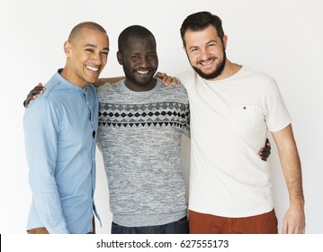 Diversity Men Stand Together Face Expression Studio Portrait