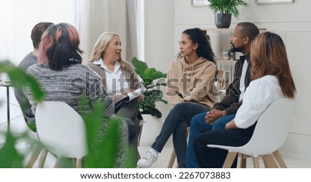 Diversity, mental health and group therapy counseling support meeting, healthy conversation and wellness. Psychology counselor, psychologist help people and talk about anxiety, depression or stress