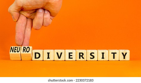 Diversity or neurodiversity symbol. Concept words Diversity and Neurodiversity on wooden cubes. Doctor hand. Beautiful orange background. Medical diversity or neurodiversity concept. Copy space. - Shutterstock ID 2230372183