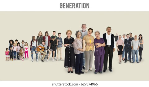 Diversity of People Generations Set Together Studio Isolated - Shutterstock ID 627374966