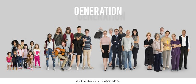 Diversity of People Generations Set Together Studio Isolated - Shutterstock ID 663014455