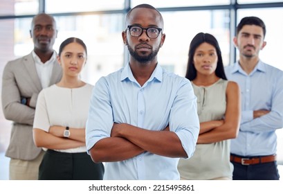 Diversity, Serious And Corporate Team Portrait With Arms Crossed In Expert Legal Office Workspace. Multicultural And Professional Lawyer Company With Assertive And Smart People Standing Together.