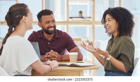 Diversity, Team And Discussion For Work Startup Company, Planning Or Strategy For Business In Cafe At Table. .Brainstorming, Teamwork And Talk About Creative Collaboration In Coffee Shop Or Workplace