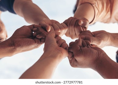 Diversity Teamwork hands stack together trust partner. Businesspeople handshake Leader Trust team handshake promise. MultiEthnics Teamwork high five hands stack shake hands together. Business partner