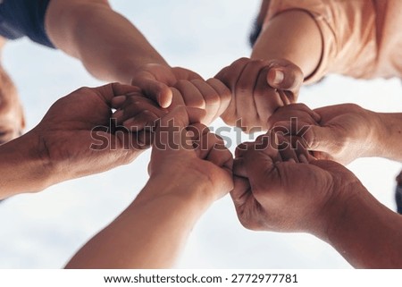 Diversity Teamwork hands stack together trust partner. Businesspeople handshake Leader Trust team handshake promise. MultiEthnics Teamwork high five hands stack shake hands together. Business partner