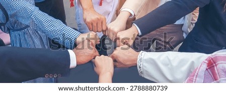 Diversity Teamwork hands stack together trust partner. Businesspeople handshake Leader Trust team handshake promise. MultiEthnics Teamwork high five hands stack shake hands together. Business partner