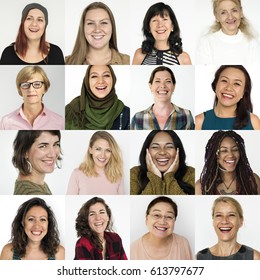 Diversity Women Smiling Happiness Expression Collection Collage