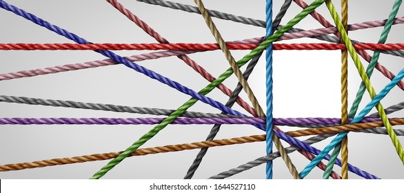 Divesisty connection and square shaped group of ropes creating a centralized angular shape as a connect concept for business or social media. - Shutterstock ID 1644527110
