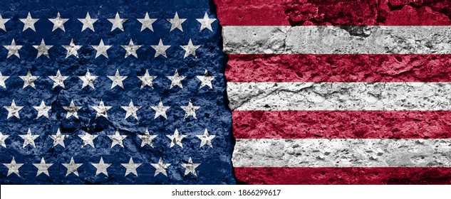 Divided American Politics And Political Divisiveness In The United States As Government Disagreement With A Divided United States Between The Right And The Left Politics.