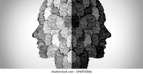 Divided Culture And Social Group Divisions Or Cultural War Between Ideology And Racism Or Conservative And Liberal Political Clash Of Ideas And Community Psychology In A 3D Illustration Style.