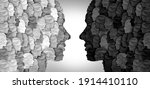 Divided social groups and culture war between conservative and liberal political clash of ideas or community psychology.