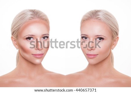 divided woman face before after blending stock photo edit now